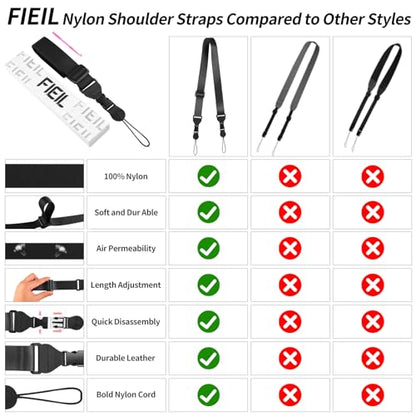 FIEIL Adjustable Shoulder Strap, Nylon Camera Strap, Comfortable Neck Strap for iPad, Cellphone Tablet, Camera, Laptop, Binocular, Luggage Bag (Black Universal Lanyard) - color: Black