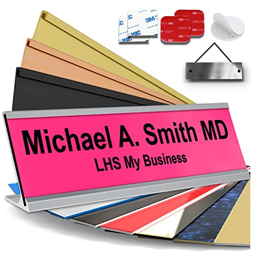 Custom Name Plate for Desk, Pink with Black Lettering, 2x8 - color: B12 - Pink & Black Lettering