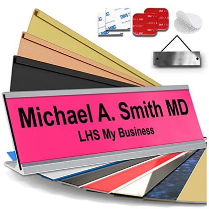 Custom Name Plate for Desk, Pink with Black Lettering, 2x8 - color: B12 - Pink & Black Lettering