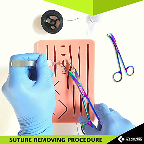 Cynamed Suture Stitch Scissors with Multicolor/Rainbow Titanium Coating - Premium Quality Instrument- Delicate Hook - Perfect for Suture Removal, First Aid, EMS Training and More (4.5 in. - Curved) - style: Curved Hook