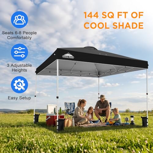 EAGLE PEAK 12x12 Pop Up Canopy Tent Easy Up Canopy Outdoor, Black - color: Black, size: 12x12