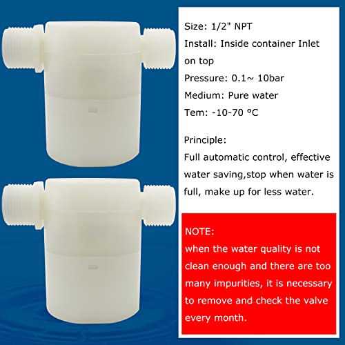 Water Float Valve, Water Level Control Water Tank Traditional Float Valve Upgrade 2 PCS (1/2", side inlet) - color: side inlet, size: 1/2" to 1/2"