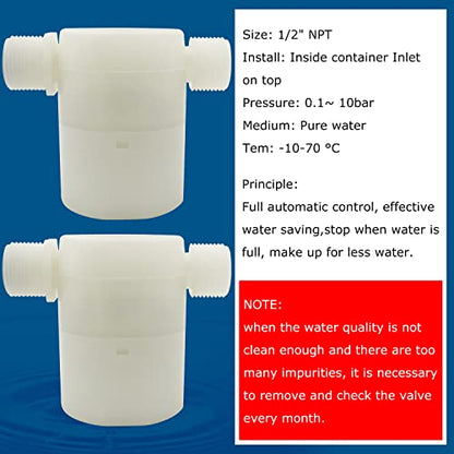 Water Float Valve, Water Level Control Water Tank Traditional Float Valve Upgrade 2 PCS (1/2", side inlet) - color: side inlet, size: 1/2" to 1/2"