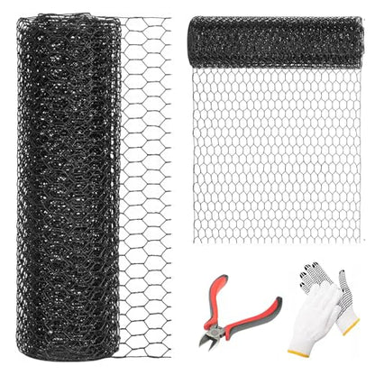 48'' x 50' Black Chicken Wire Fencing, 1 inch Chicken Wire and 19 Gauge Poultry Netting, Garden Mesh Fence Roll for Floral Arrangements/Crafts/Farm/Livestock/Pet Protection - size: 19 gauge 48'' x 50'