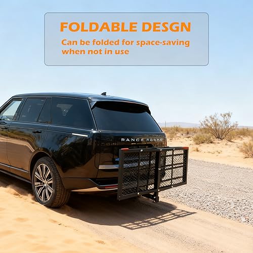 fouwick 60" x 24" x 13" Hitch Cargo Carrier | 600 Lbs Heavy Duty Folding Luggage Rack for SUV & Truck, Steel Mesh Cargo Carrier Hitch Mount Fits 2" Receiver, Powder Coated Vehicle Cargo Basket - color: 60x24x13 inch