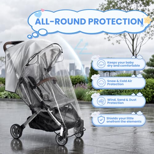 bemece Universal Stroller Rain Cover, Clear EVA Shield with Side Air Vents | bemece Stroller Rain Cover, Clear EVA Shield with Air Vents for Most Single Strollers, Wind, Snow & Dust Protection