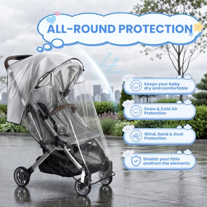 bemece Universal Stroller Rain Cover, Clear EVA Shield with Side Air Vents | bemece Stroller Rain Cover, Clear EVA Shield with Air Vents for Most Single Strollers, Wind, Snow & Dust Protection
