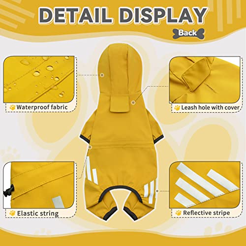 Dog Raincoat, Waterproof Dog Rain Jacket with Hood, Rain Coat with Leash Hole, Reflective Strap for Small Medium Dogs, Lightweight Puppy Clothes(Yellow,S) - color: Yellow, size: S(Back Length12'')