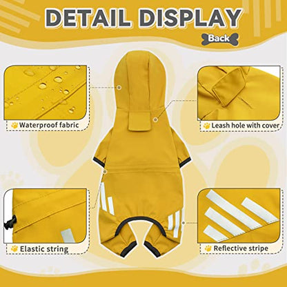 Dog Raincoat, Waterproof Dog Rain Jacket with Hood, Dog Rain Coat with Leash Hole, Reflective Strap for Small Medium Dogs, Lightweight Puppy Clothes(Yellow,XS) - color: Yellow, size: XS(Back Length10'')