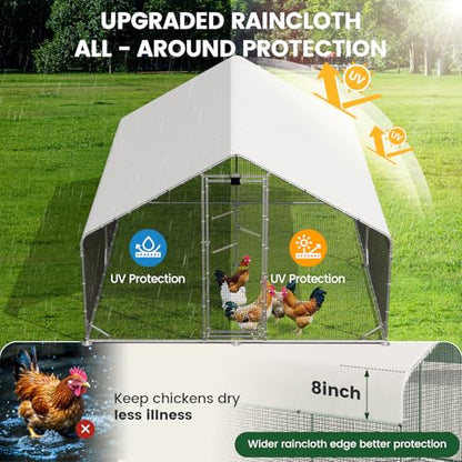 CHIKENCOOP 2-Room Metal Chicken Coop Run, Hardware Cloth, Solar Light - size: 156.0"L x 118.0"W x 78.0"H