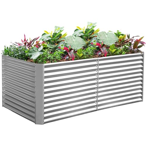 Land Guard 6x3x3ft Rectangular Galvanized Raised Garden Beds, Large-Capacity Metal Planter Box Outdoor, Durable Deep Raised Garden Bed 3ft Tall, Raised Beds for Gardening Vegetables, Classic Silver - color: Classic Silver, size: 6×3×3ft