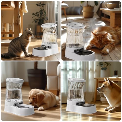 Automatic Dog Water Dispenser, Stainless Steel Bowls Feeder, 100% BPA-Free - color: White, size: 1 Gallon