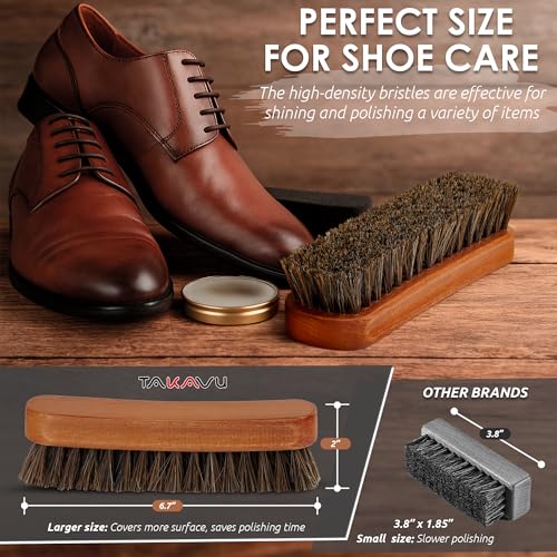 TAKAVU Shoe Brush 100% Genuine Horse Hair, Won't Scratch Leather (1 Piece) - size: 1pc