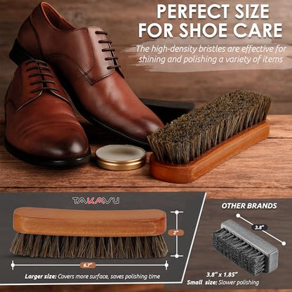 TAKAVU Shoe Brush 100% Genuine Horse Hair, Won't Scratch Leather (2pcs) - size: 2pcs