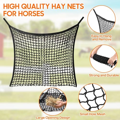 4 Pack Slow Feed Hay Net, Large Capacity Hay Bags for Horses, Easy to Hang - color: Black 4-pack