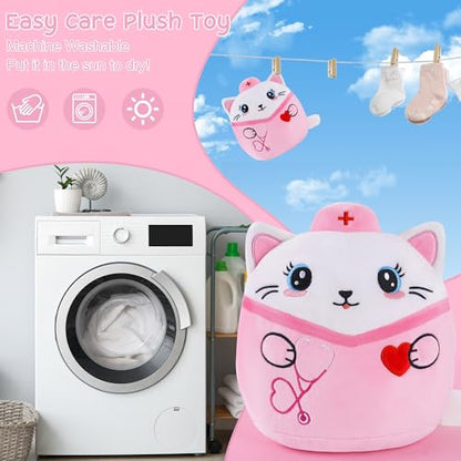Nurse Cat Stuffed Animal, 8-Inch Pink Cat Plush Toy with Stethoscope Embroidery, Cute Cat Plushie Pillow Gifts for Nurses Women, Nursing Student Graduation and Appreciation Week Gift - style: Nurse Cat