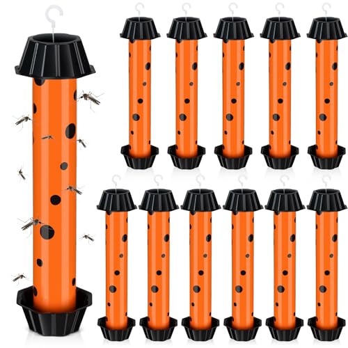 12 Pcs Sticky Fly Trap Fly Stick Indoor Outdoor Long Lasting Adhesive Fly Catcher with Hanging Hook for Wasps Gnats Bugs Insects Moths Fruit Flies Mosquitoes Spiders Fleas (Orange, Black) - color: Orange, Black