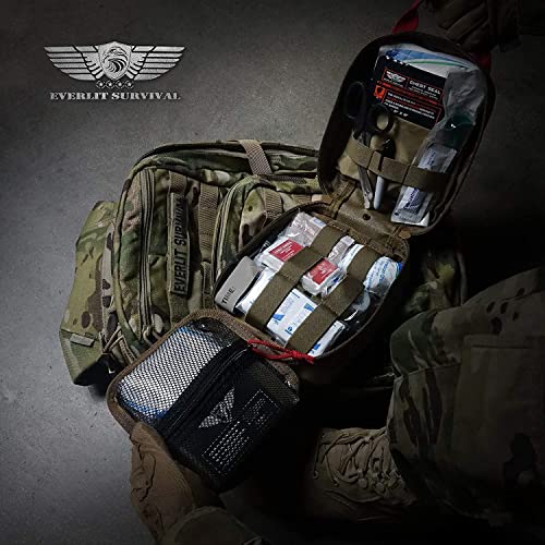 EVERLIT Advanced Trauma Kit, CAT GEN-7 Tourniquet, TCCC Compliant, Mil-Spec Nylon Laser Cut Pouch with 36" Splint, Military Combat Tactical IFAK for Emergency Bleeding Control - color: Woodland