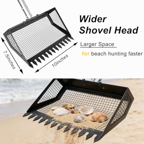 10.3in Sand Flea Rake with 24 to 68in Adjustable Steel Handle