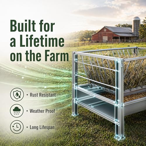 98 Gallon Livestock Feeder, Galvanized Goat Hay and Grain Feeder for Farm