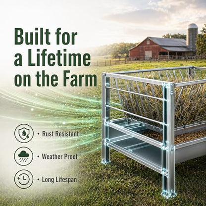 98 Gallon Livestock Feeder, Galvanized Goat Hay and Grain Feeder for Farm