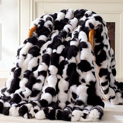 Anysay Faux Fur Throw Blanket, 1000GSM Fluffy Soft Bubble Blanket 60''*80'' - color: Cow Black, size: Twin