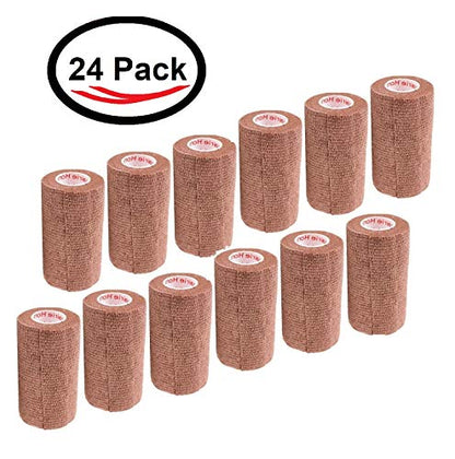 3 Inch Self Adhesive Bandage Wrap - Self-Sticking Vet Wrap - Brown, 24 Pack - color: Brown, size: 24 Rolls