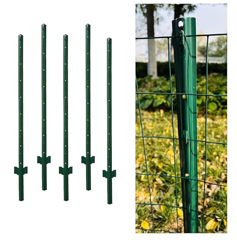 5 Feet (57.8") Metal Fence Post Green, Pack of 5, for 48 Inch High Garden Welded Wire Fence U-Channel Steel Garden Post - color: Green, size: 5',5 PCS