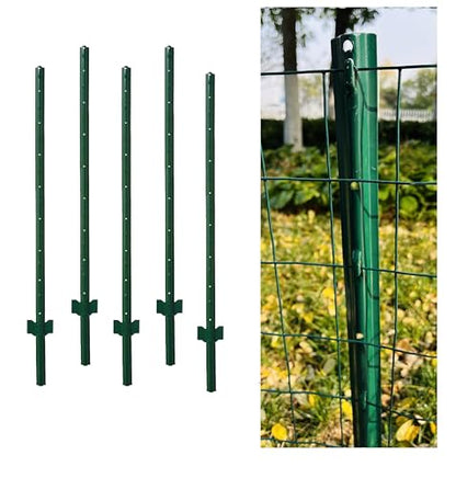 5 Feet (57.8") Metal Fence Post Green, Pack of 5, for 48 Inch High Garden Welded Wire Fence U-Channel Steel Garden Post - color: Green, size: 5',5 PCS