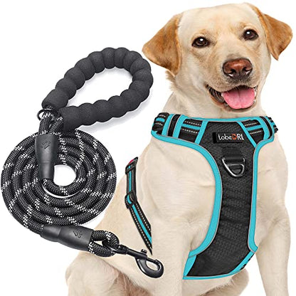 tobeDRI No Pull Dog Harness Adjustable Reflective Oxford Easy Control Medium Large Dog Harness with A Free Heavy Duty 5ft Dog Leash, Black/Blue, M - color: Black/Blue, size: Medium