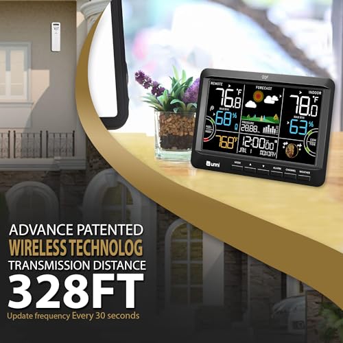 Weather Station Indoor Outdoor Thermometer Wireless Atomic Clock Black | Home Atomic Clock Large Constant Display, Inside Outside Temperature Humidity Monitor, Dew Heat Point, Barometer - color: Black
