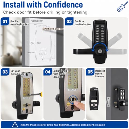 Commercial Keypad Lock with Handle, Battery-Free Mechanical Door Lock - color: Black
