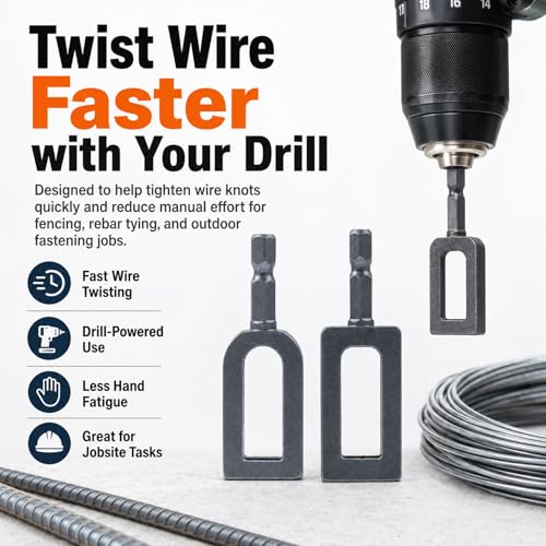 Wire Twister Tool for Drill, 2 Pack Wire Twisting Tool for Drill, Heavy Duty Drill Wire Twister Attachment with 9# and 11# Openings for Fence Repair, Farm Ranch Garden Wire Tying and Rebar Tying