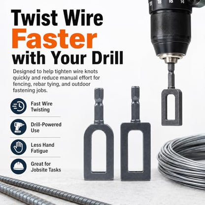 Wire Twister Tool for Drill, 2 Pack Wire Twisting Tool for Drill, Heavy Duty Drill Wire Twister Attachment with 9# and 11# Openings for Fence Repair, Farm Ranch Garden Wire Tying and Rebar Tying