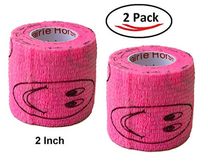 Vet Wrap Wrap Tape (Pink with Smiles) (2 Pack) (3 Inch x 15 feet) Self Adhesive Adherent Adhering Cohesive Flex Self Stick Bandage Grip Roll Dog Cat Pet Horse - color: Pink Smiles, size: 2 Rolls