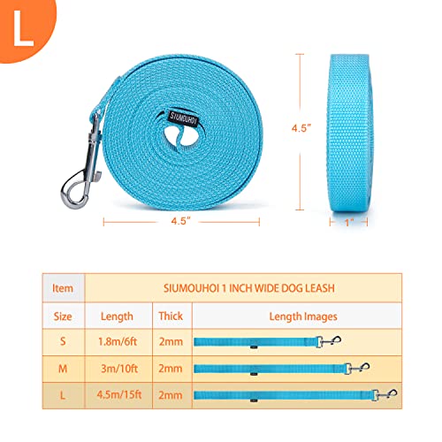 Strong Durable Nylon Dog Training Leash, 1 Inch Wide Traction Rope, 6 ft 10ft 15ft Long, for Small and Medium Dog (Mint Blue, 15 Feet) - color: Mint blue, size: 15 Feet