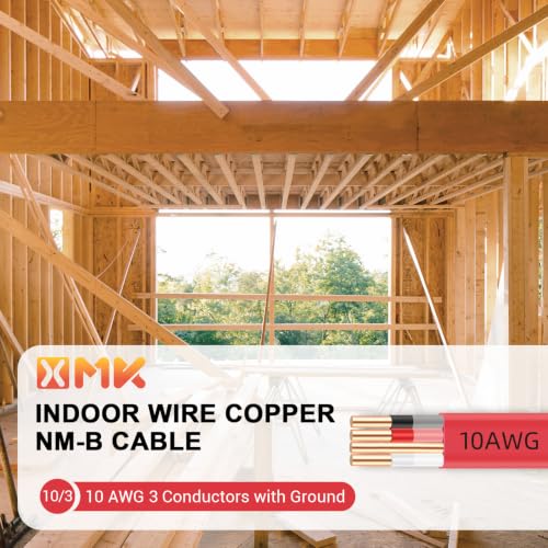 XMK NM-B 10/3 Wire with Ground,10/3 Electrical Wire 10 Gauge 3 Conductors - size: 10ft, style: 10 AWG-3 Conductor w/ Ground