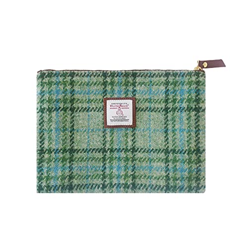 Harris Tweed Handmade Wool Zip Pouch with YKK Zipper Organizer Bag - color: Mint Green, size: Large