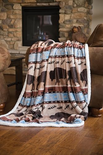 Carstens, Inc. Carstens Wrangler Buffalo Southwestern Sherpa Fleece 54x68 Throw Blanket, 54" x 68", Brown - color: Brown
