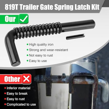 819T Trailer Gate Spring Latch Kit, 2 Pack | Heavy-Duty Steel Spring Latch Pin Replacement for Carry-On Utility Trailers, Black Oxide Rust-Resistant Finish