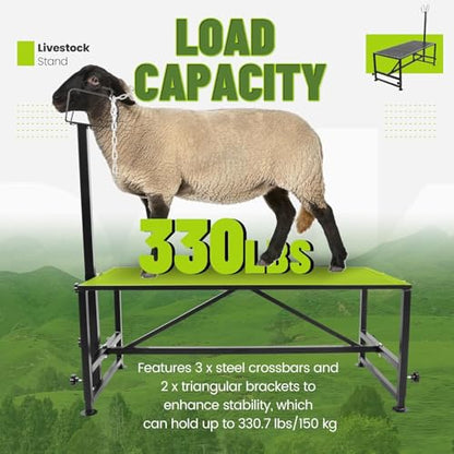Kojem 51x23 Inches Milking Stand for Goats Livestock Trimming Stand | Platform Adjustable 18" - 33" Animal Head Holding Bar Adjustable 46" - 57" Steel Black Trimming Frame