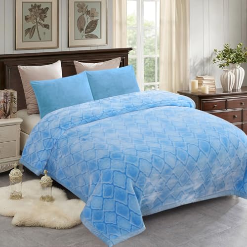 JML Plush Fleece Blanket 87" x 94", 10.5 Pounds Korean Style Mink Blanket King Size for Winter - Soft and Warm, 2 Ply A&B Printed Embossed Raschel Bed Blanket (Blue Flowers) | 2 Ply, A&B Printed, Embossed, Reversible, Plush, Silky Soft, Thick, Warm for Wi