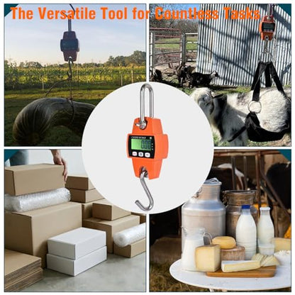 660lb Digital Hanging Scale, 300kg Heavy Duty Handheld Crane Scale with Backlit LCD, Portable Cast Aluminum Case & Hooks - Multi-Function for Farm, Hunting, Fishing, Logistics (kg/lb/N Switchable)