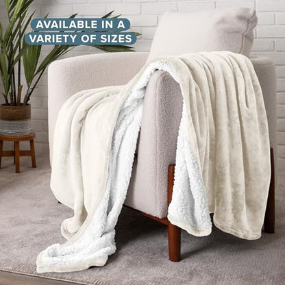 Bare Home Sherpa Fleece Blanket (Twin/Twin XL, Antique White) | Reversible Blanket for Bed, Sofa, and Couch, Warm & Lightweight, Fluffy & Soft - color: 11 - Antique White, size: Twin/Twin XL