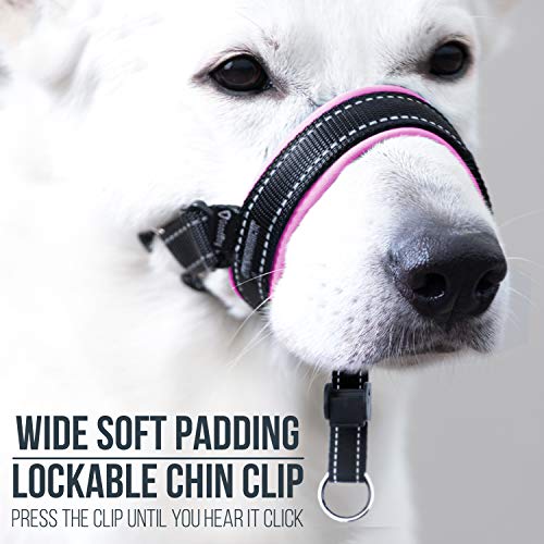 GoodBoy Dog Head Halter with Safety Strap - Stops Heavy Pulling On The Leash - Padded Headcollar for Small Medium and Large Dog Sizes - Head Collar Training Guide Included (Size 4, Pink) - color: Black Nylon / Pink Padding, size: Size 4 (Pack of 1)