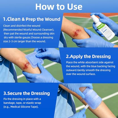 Niceful Super Absorbent Wound Dressing 5" x 5" (10 Pcs) – Sterile Non Stick Gauze Pads for Wound Care, Heavy Exudate Large Bandages for Pressure Ulcers, Bedsores, Diabetic Foot Ulcers - size: 5"x5"(10PCS)