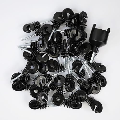 100 pcs Electric Fence Insulator, Black Self-Tapping Insulator, Fence Ring Post Screw-in Wood Post Insulator, with 1 pc Insulator Socket Tool (Fit for Electric Drill) - size: 100 pcs