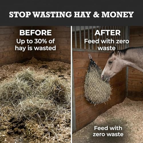 hay chix Half Bale Hay Net & Bucket Strap Bundle | 1 3/4" Holes, R. Gold