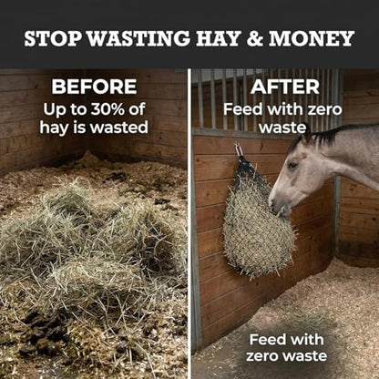 hay chix Half Bale Hay Net & Bucket Strap Bundle | 1 3/4" Holes, R. Gold