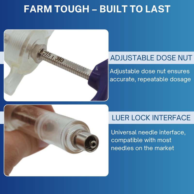 Reusable Veterinary Syringe with Dose Nut (30cc) – Durable Plastic Barrel - size: 30cc
